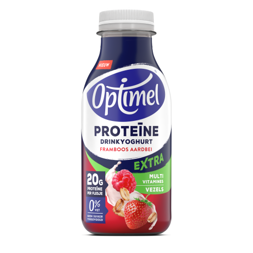 Optimel Proteïne Extra  Drinkyoghurt Framboos Aardbei PET 330mL
