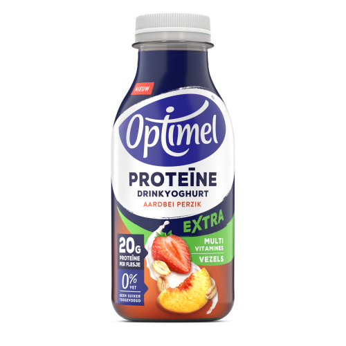 Optimel Proteïne Extra  Drinkyoghurt Aardbei Perzik PET 330mL