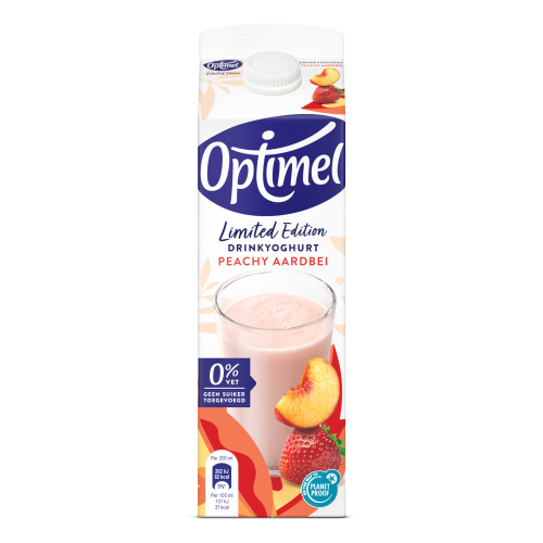 Optimel Drinkyoghurt Limited Edition Peachy Aardbei 0% vet 1 L 