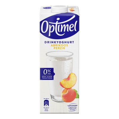 Optimel Langlekker Drinkyoghurt perzik abrikoos 0% vet 1L